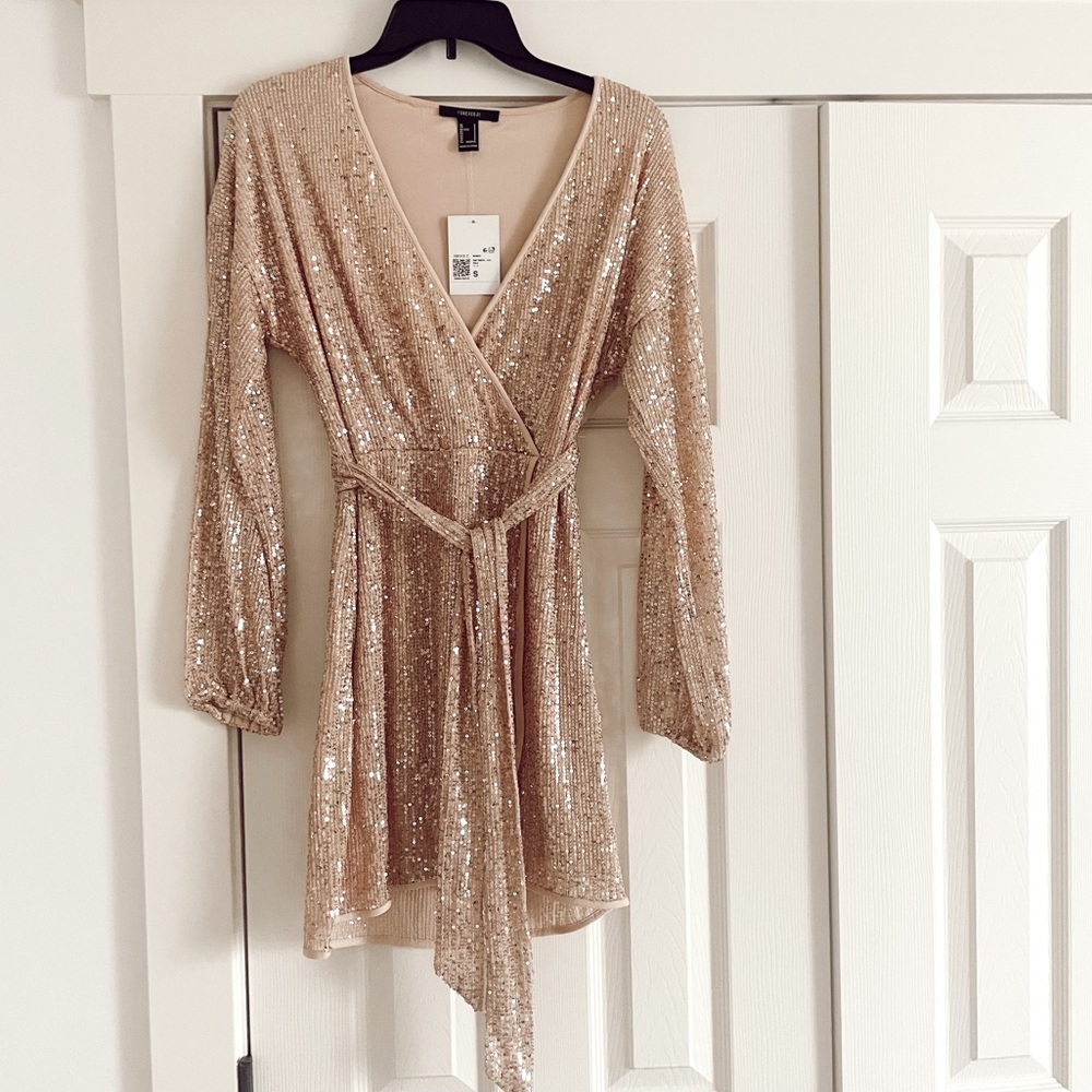 Forever 21 Gold Sequin Wrap Party Dress